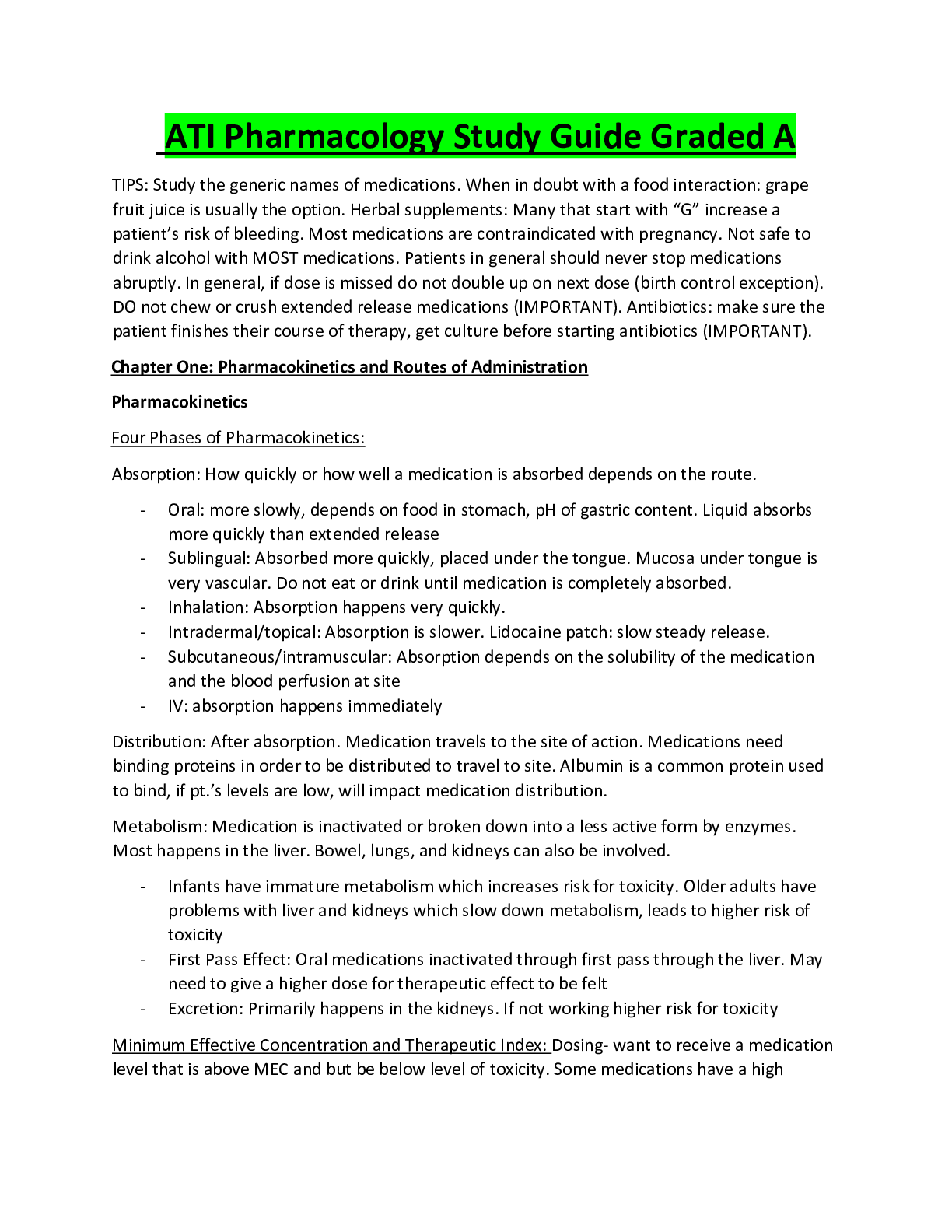 Preview image for ATI Pharmacology Study Guide Graded A